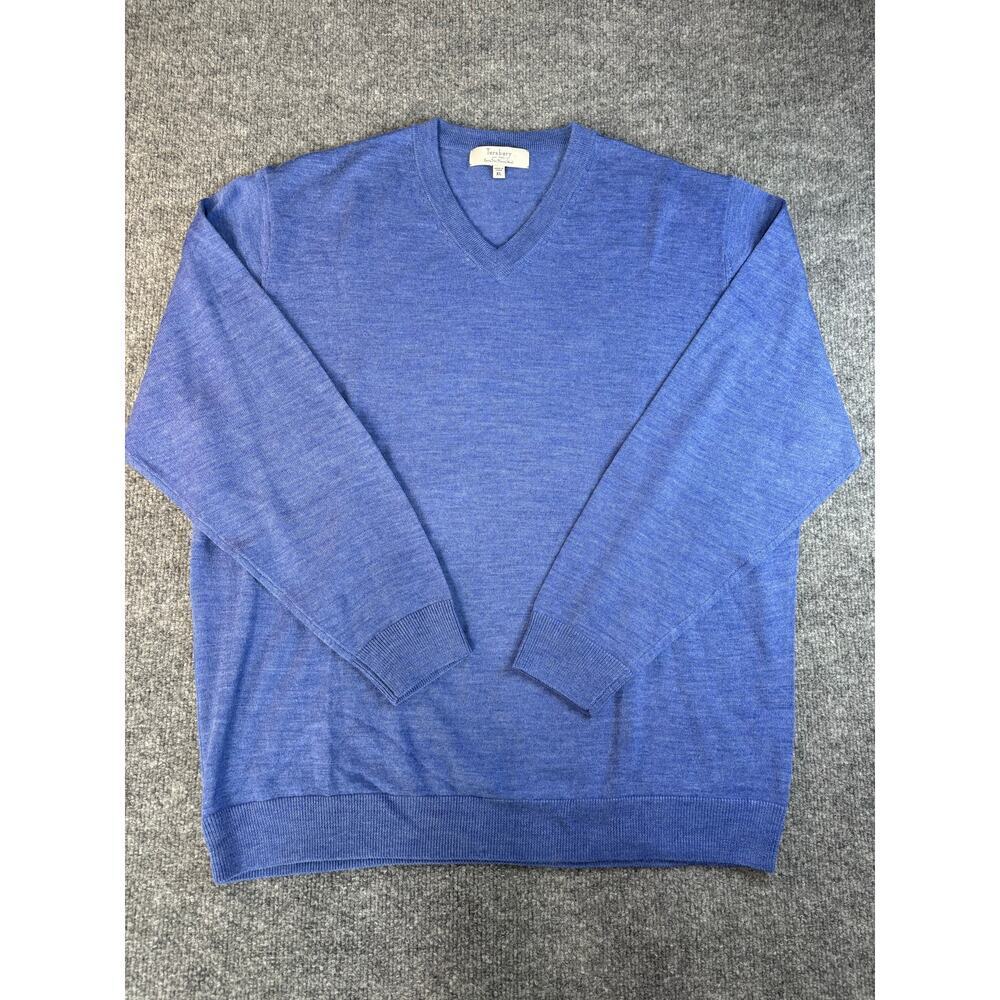 NWOT Turnbury Size XL sweater 100% Extra Fine Merino Wool Blue V-Neck Men's